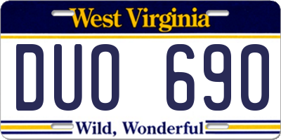 WV license plate DUO690