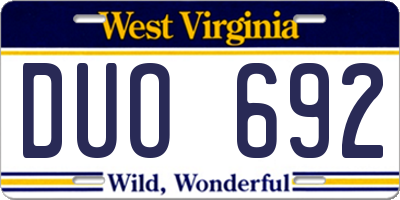 WV license plate DUO692