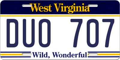 WV license plate DUO707