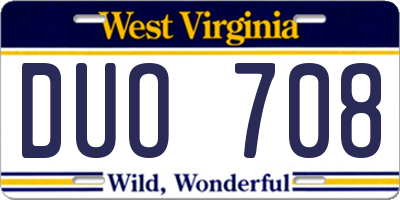 WV license plate DUO708