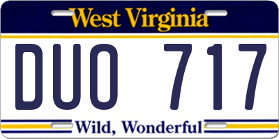 WV license plate DUO717