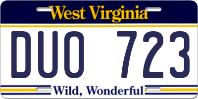 WV license plate DUO723
