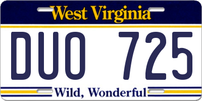 WV license plate DUO725