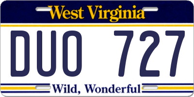 WV license plate DUO727