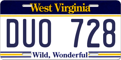 WV license plate DUO728