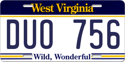 WV license plate DUO756