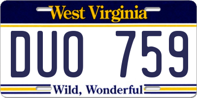 WV license plate DUO759