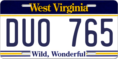 WV license plate DUO765
