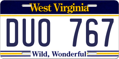 WV license plate DUO767