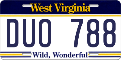 WV license plate DUO788