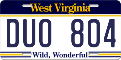 WV license plate DUO804