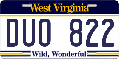 WV license plate DUO822