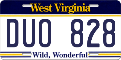 WV license plate DUO828