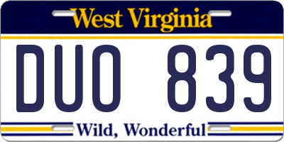 WV license plate DUO839