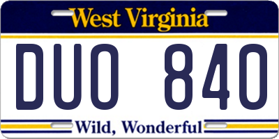 WV license plate DUO840