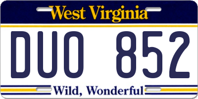 WV license plate DUO852