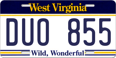 WV license plate DUO855
