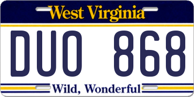 WV license plate DUO868