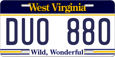 WV license plate DUO880