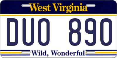 WV license plate DUO890