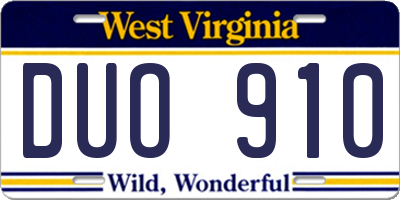 WV license plate DUO910