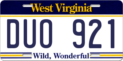 WV license plate DUO921