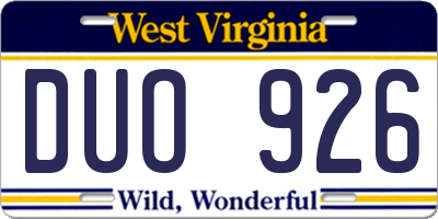 WV license plate DUO926