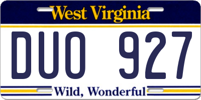 WV license plate DUO927
