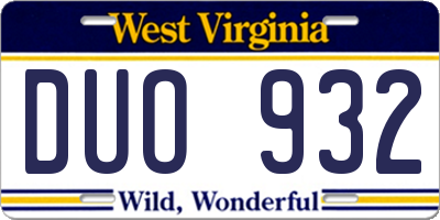 WV license plate DUO932