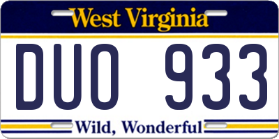 WV license plate DUO933