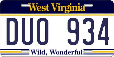 WV license plate DUO934