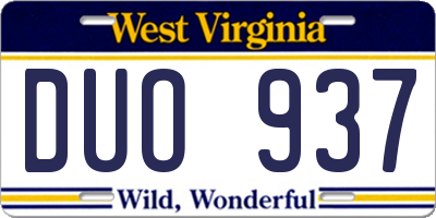 WV license plate DUO937