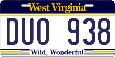 WV license plate DUO938