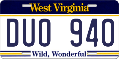 WV license plate DUO940