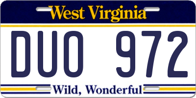 WV license plate DUO972