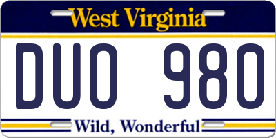 WV license plate DUO980