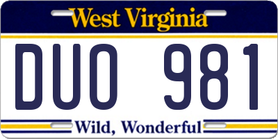 WV license plate DUO981