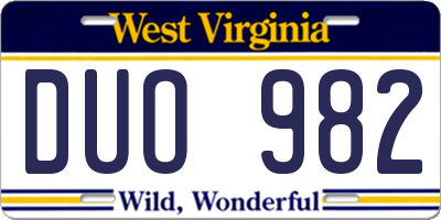 WV license plate DUO982