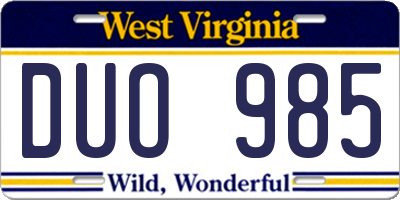 WV license plate DUO985