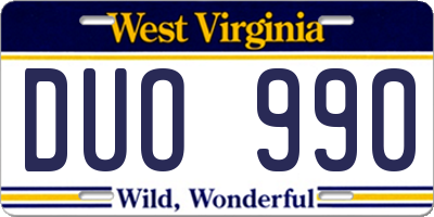 WV license plate DUO990