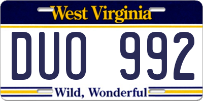 WV license plate DUO992