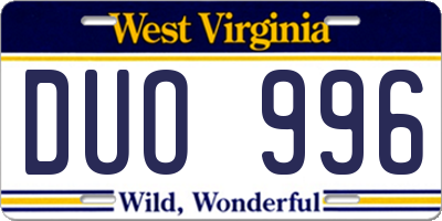 WV license plate DUO996
