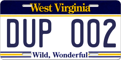 WV license plate DUP002