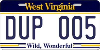 WV license plate DUP005