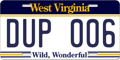 WV license plate DUP006