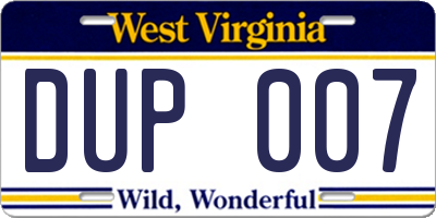 WV license plate DUP007