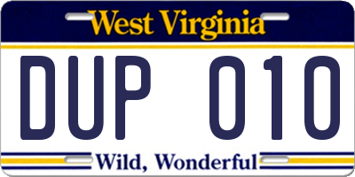 WV license plate DUP010