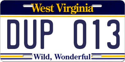 WV license plate DUP013