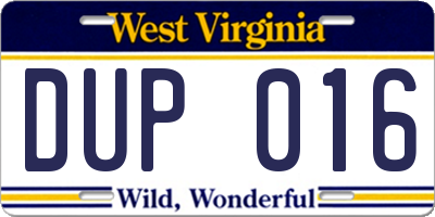 WV license plate DUP016