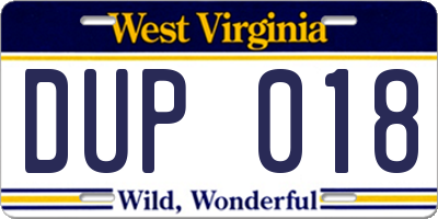 WV license plate DUP018